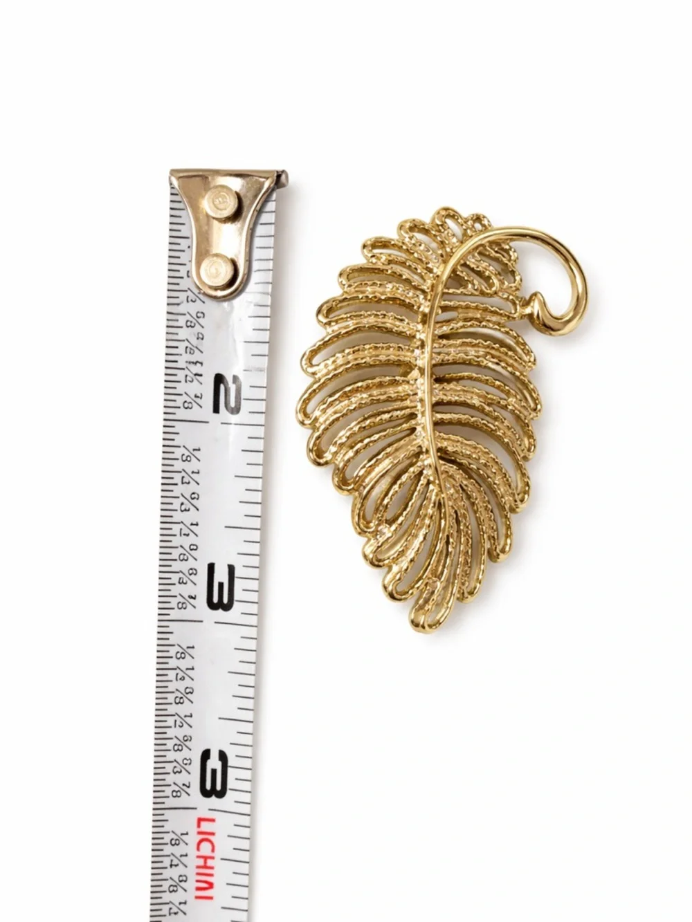 Vintage Gerry's Gold Tone‎ Feather Brooch Rhinestone Textured Leaf Pin Signed